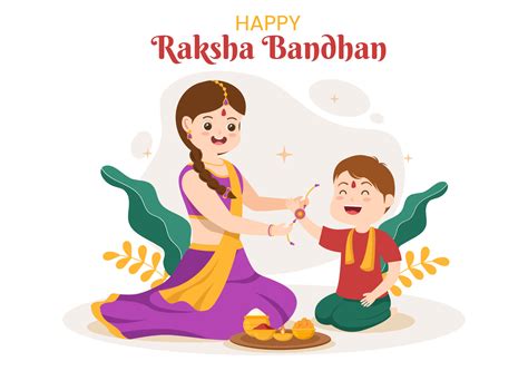 Happy Raksha Bandhan Cartoon Illustration With Sister Tying Rakhi On