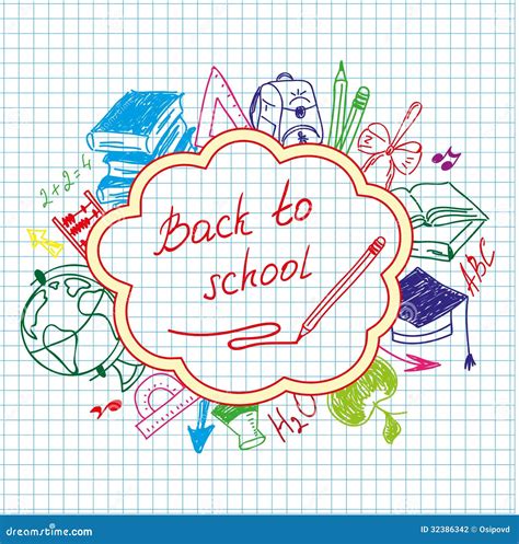 Back To School Drawing By Hand In A Notebook Stock Vector ...