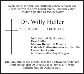 Traueranzeigen Von Willy Heller Trauer Merkur De