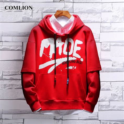 2019 New Fashion Men Red Hip Hop Sweatshirt Men Hoodies Harajuku Solid Hoodie Streetwear