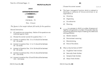 Meghalaya Board MBOSE Class 11 Question Paper 2023 For