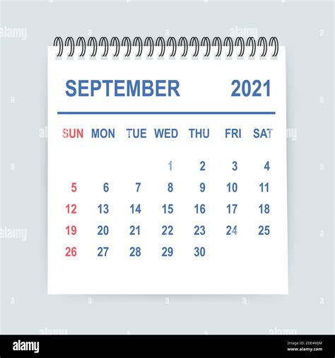 September 2021 Calendar Leaf Calendar 2021 In Flat Style Vector