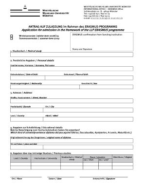 Fillable Online Uni Muenster Erasmus Application Form Doc Fax Email