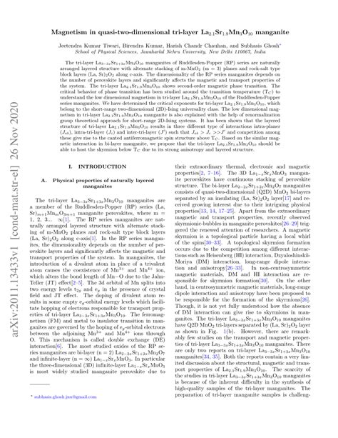 Pdf Magnetism In Quasi Two Dimensional Tri Layer La Sr