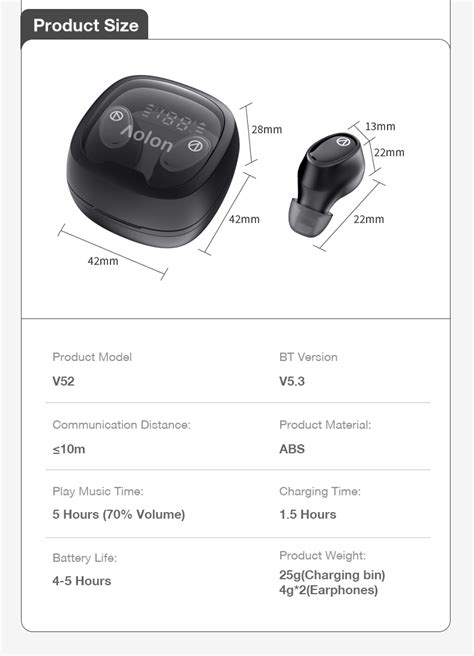 Aolon V52 Tws Wireless Earphone Bluetooth 53 Headphone Smart Display