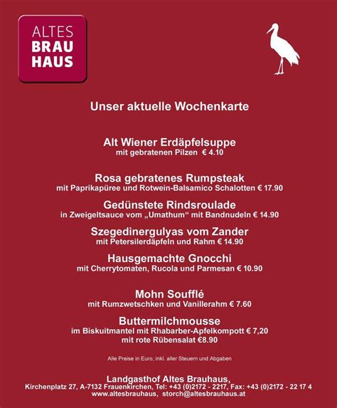 Speisekarte Von Landgasthof Altes Brauhaus Pub Bar Frauenkirchen