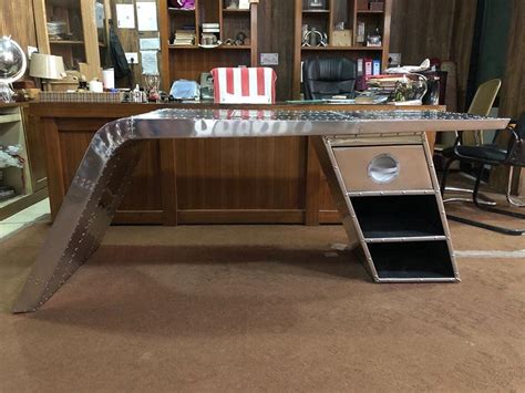 Aviator Wing Desk Aluminium Table Aviation Furniture Right 70 Inches