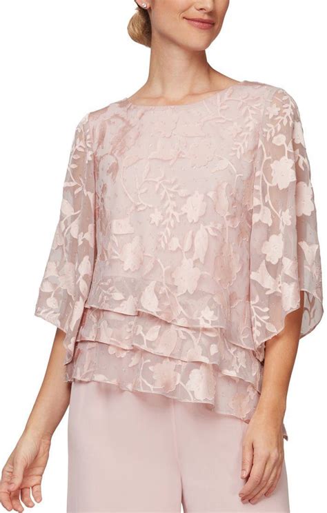 Burnout Chiffon Blouse With Asymmetrical Triple Tier Hem Illusion