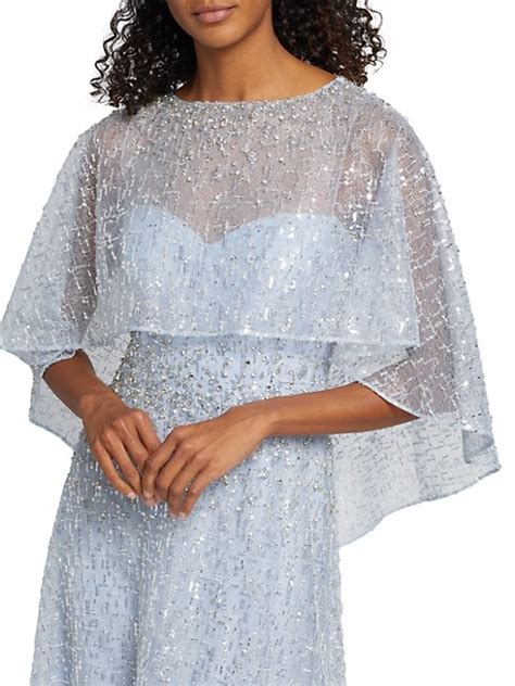 Shop Teri Jon By Rickie Freeman Beaded Tulle And Lace Capelet Gown Saks