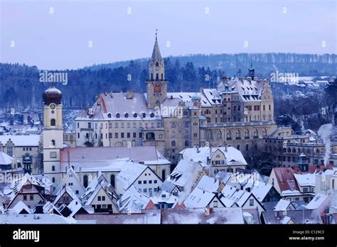 Schloss Sigmaringen castle in winter in the morning, Sigmaringen, Baden ...