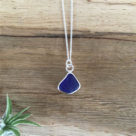 Dark Cobalt Blue Seaglass Necklace Prisk Beach Porth Jewellery