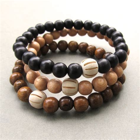 Wooden Beaded Bracelets With Carved Bead Choose Your Colour Jewellery By Lowusu