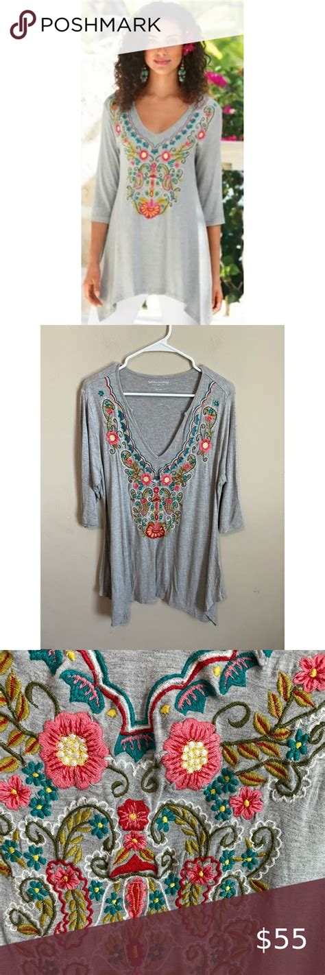 Soft Surroundings Adora Embroidered Tunic Large Embroidered Tunic