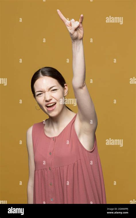 Portrait Excited Young Woman Cheering Stock Photo Alamy