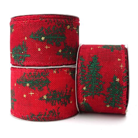 Christmas Tree Red Hessian Wire Edge Ribbon 63mm - RIBBON UK