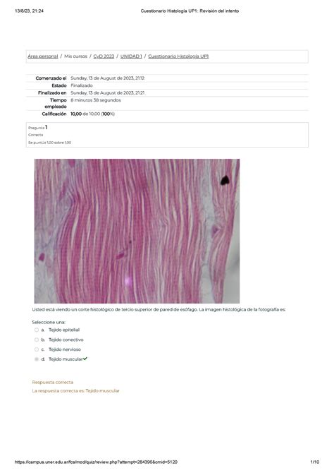 Cuestionario Histología UP1 Revisión del intento Área personal Mis