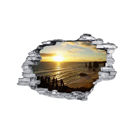 Sticker Trompe L Oeil D Mur D Chir Coucher De Soleil Ocean