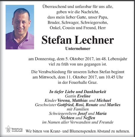 Traueranzeigen Von Stefan Lechner Trauer Kleinezeitung At