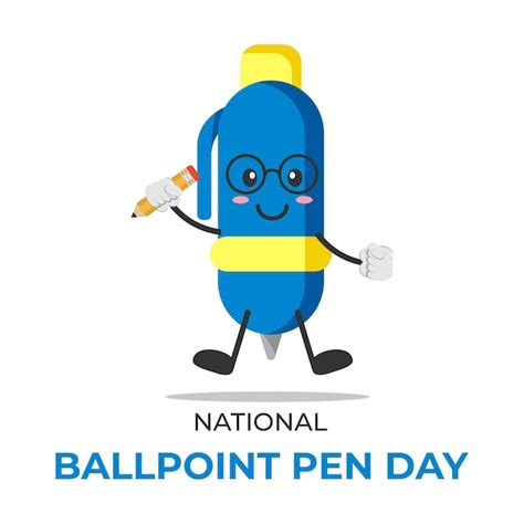 Premium Vector National Ballpoint Pen Day Pen Cartoon Vector