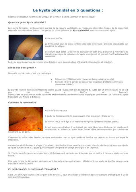 Pdf Le Kyste Pilonidal En Questions Site Officielclinique St