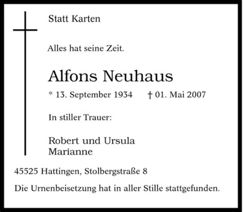 Traueranzeigen Von Alfons Neuhaus Trauer In NRW De