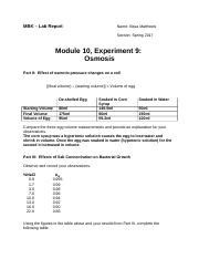 M10 Exp 9 Osmosis Doc MBK Lab Report Name Ilissa Matthews Section