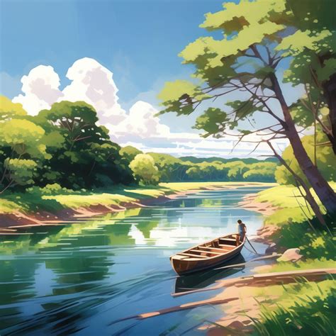 Acrylic painting of a sprawling river with a boat by DIVYA KUMARI ...