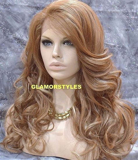 Long Wavy Light Auburn Bleach Blonde Mix Full Lace Front Wig Heat Ok