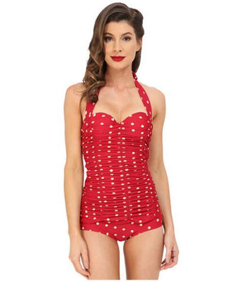 Unique Vintage Mansfield One Piece Swimsuit In Red Ivory Dot Final Sale