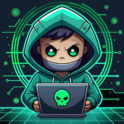 Hacker Operating A Laptop Cartoon Icon Illustration Technology Icon