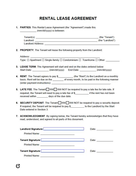 Simple Rental Agreement And Lease Form Printable Printable Form