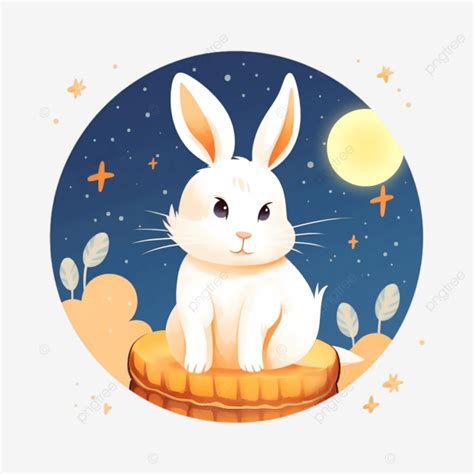 Jade Rabbit Moon Cake Moon Star Sky Autumn Cartoon Illustration Mid