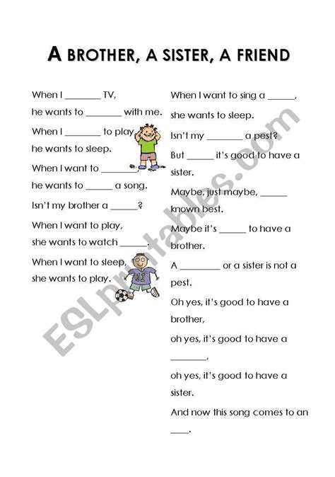 English Worksheets A Brother A Sister A Friend