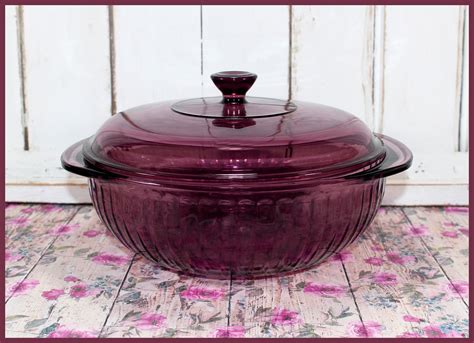 Pyrex Ribbed Amethyst Casserole Cranberry Clear Glass Casserole