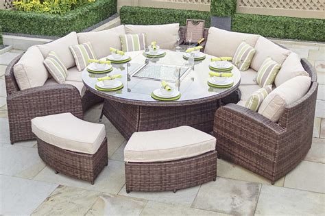 Arc 14 Half Moon Rattan Sofa Set With Gas Firepit Dining Table Rattan Sofa Sofa Set