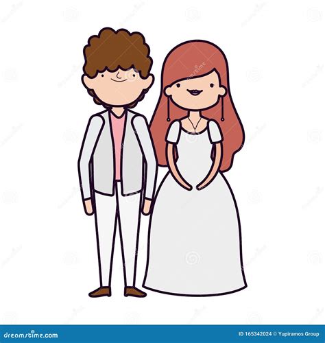 Wedding Couple Bride And Groom In Elegant Suits Cartoon Stock Vector