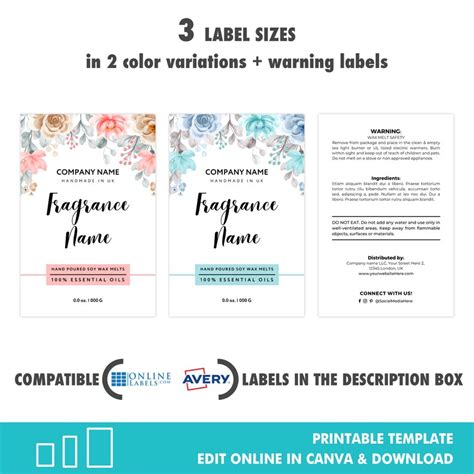 Editable Candle Wax Melts Label Template For Canva Sizes Bundle