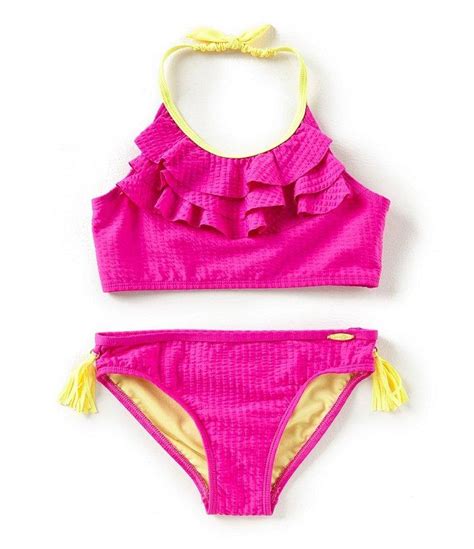 JESSICA SIMPSON Girl S 14 Pink Seersucker Stripe 2 Piece Bikini Swimsuit NWT 191013505443 EBay