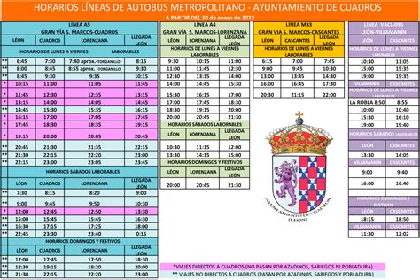 Nuevo Horario De Autobuses Enero Ayuntamiento De Cuadros