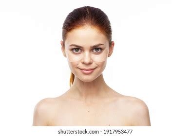 Pretty Woman Naked Shoulders Clear Skin Stock Photo