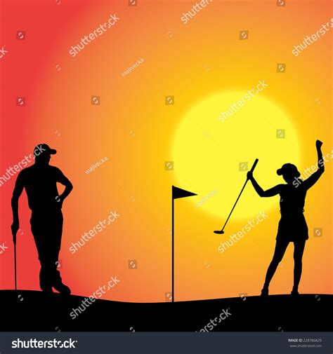 Vector Silhouette Couple Playing Golf Sunset Stock Vector (Royalty Free) 228786829 | Shutterstock