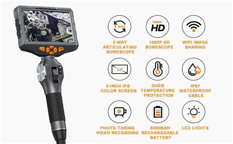 Articulating Borescope TD500 8 5mm Video Endoscope Inspection Camera