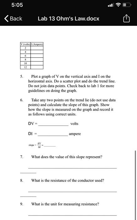 SOLVED 5 05 Back Lab 13 Ohm S Law Docx MtuMAninttc Plot A Graph Of On