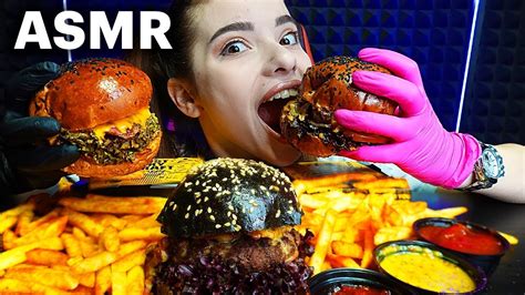 Asmr Triple Black Cheeseburgers And Animal Style Fries Mukbang No