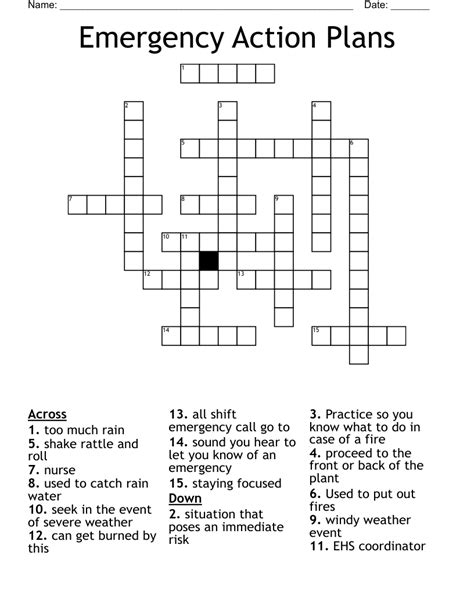 Emergency Action Plans Crossword Wordmint