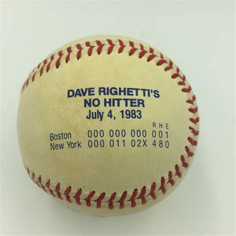 Rare Dave Righetti July 4, 1983 No Hitter Signed Inscribed Baseball JS ...