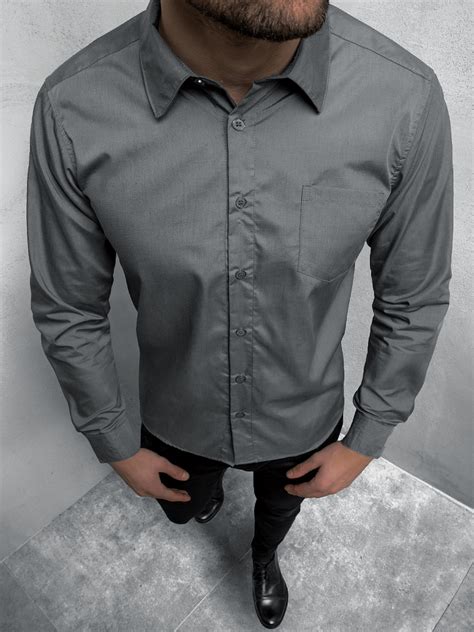 Camisa De Hombre Gris Oscuro Ozonee Jshh0382 Ozonee