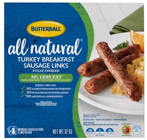 Butterball All Natural Frozen Turkey Breakfast Sausage Links, 2 lbs ...