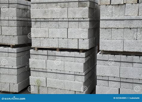 Several Pallets Of Concrete Blocks Closeup Stock Image Image Of