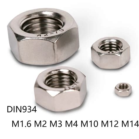 50pcs Lot Din934 Iso4032 M1 6 M2 M3 M4 M5 M6 M8 M10 M12 M14 Hexagon Full Nut 304 Stainless Steel